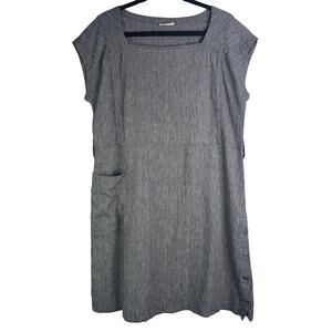 Poetry Linen Cotton‎ Blend Navy Blue Natural Fabric Sheath Dress Size 10